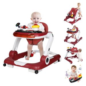 Andador Kinder King com Música e Luzes, 5 em 1, Cadeira de Atividades, Altura e Assento Ajustáveis, Aprendizagem Sentado