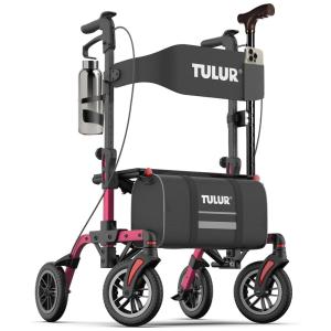 Andador para Idosos com Assento e Rodas Amortecedoras para Terrenos Variados, TULUR, Vermelho