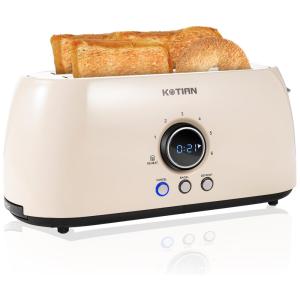 Torradeira Elétrica de 4 Fatias com 6 Níveis de Tostagem, Aço Inoxidável, 110V, KOTIAN, Bege