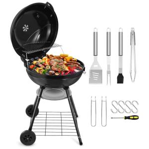 Churrasqueira a Carvão e Acessórios com Grelhas Grandes Esmaltadas Resistentes, HaSteeL, Preta