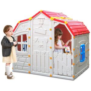 Casinha Infantil para Área Externa com Acessórios, Janela e Porta Funcional, Espaçoso o Suficiente para Acomodar 4 Crianças, Costzon, Branca