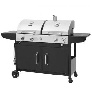 Churrasqueira a Gás e Carvão 25.500 BTU com 3 Queimadores e Mesas Laterais em Aço Inoxidável, ROYAL GOURMET ZH3002N, Preto