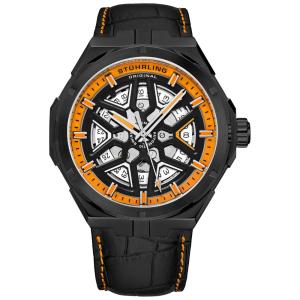 Relógio Masculino Automático, Resistente 50m, STUHRLING 379.06, Laranja