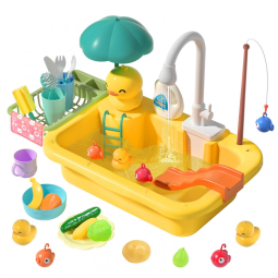 Pia de Brinquedo com Água Corrente, Utensílios de Cozinha e Brinquedos, CUTE STONE, Amarela