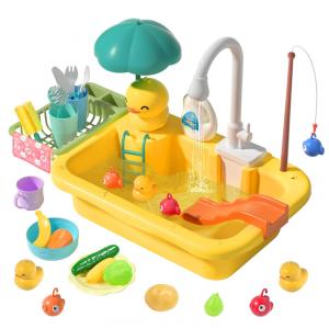 Pia de Brinquedo com Água Corrente, Utensílios de Cozinha e Brinquedos, CUTE STONE, Amarela