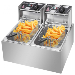 Fritadeira Elétrica Dupla Profissional 24 Litros de Capacidade, Aço Inoxidável, 110V 1500W, WeChef