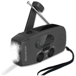 Rádio AM, FM, WB, NOAA Recarregável via Manivela, Solar, Carregador USB, IRONSNOW TS IS 088 B, Preto