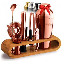 Kit Bn Profissional Mixology Craft 10 Peças em Alumínio com Suporte de Bambu, Cor Cobre