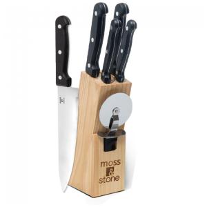 Conjunto de Facas em Aço Inoxidável com Bloco de Bancada, 7 Peças, MOSS STONE, Preto