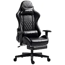 Darkecho Cadeira Gamer Ergonômica Reclinável e Giratória com Apoio Lombar e Cabeça, Preta