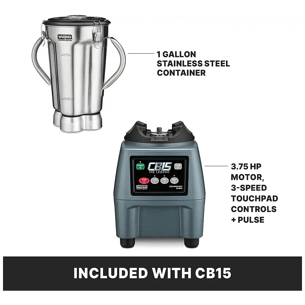 Liquidificador Comercial Waring CB15 com Motor 2,8 kW, Recipiente de Aço Inoxidável 3,8 L, 3 Velocidades e Controle Touchpad — foto 3