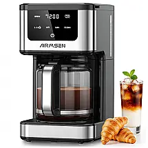 Cafeteira Elétrica AIRMSEN Preta 2,1L 14 Xícaras Programável Vidro Touchscreen 1000W 110V