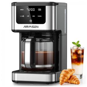 Cafeteira Elétrica AIRMSEN Preta 2,1L 14 Xícaras Programável Vidro Touchscreen 1000W 110V
