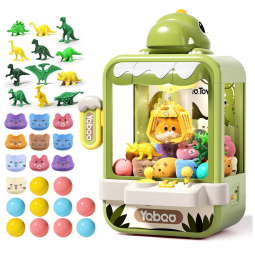 Eohemeral Máquina de Garra Dinossauro Verde para Crianças, Mini Arcade Eletrônico com Música e 10 Pelúcias + 12 Acessórios