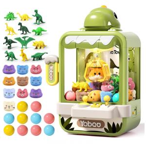 Eohemeral Máquina de Garra Dinossauro Verde para Crianças, Mini Arcade Eletrônico com Música e 10 Pelúcias + 12 Acessórios