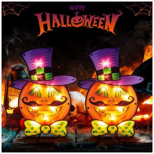 Abóbora Iluminada para Decoração de Halloween Vintage 2 Unidades com Luzes Laranja