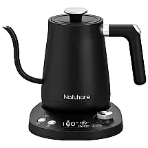Chaleira Elétrica 800mL Pescoço de Ganso com Display LED e Controle de Temperatura, 110V 1200W, Nafuhare, Preta