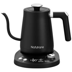 Chaleira Elétrica 800mL Pescoço de Ganso com Display LED e Controle de Temperatura, 110V 1200W, Nafuhare, Preta
