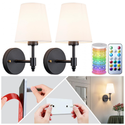 Conjunto de Luminária de Parede Sem Fio com 2 Peças, Estilo Retrô, Carregamento USB e 7 Opçoes de Cores RGB, Slywise, Preta