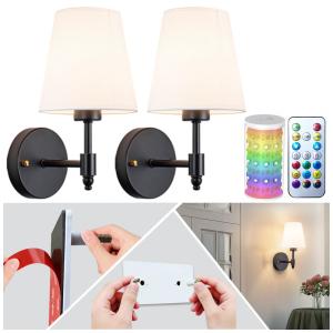 Conjunto de Luminária de Parede Sem Fio com 2 Peças, Estilo Retrô, Carregamento USB e 7 Opçoes de Cores RGB, Slywise, Preta