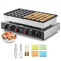 Máquina de Poffertjes Mini Panquecas VEVOR 50 Unidades 1700W Antiaderente Duplo Controle 110V