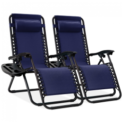 Conjunto de 2 Cadeiras Reclináveis de Gravidade Zero de Malha de Aço Ajustável com Almofadas e Bandejas para Copos - Best Choice Products