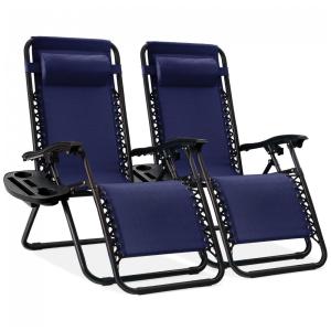 Conjunto de 2 Cadeiras Reclináveis de Gravidade Zero de Malha de Aço Ajustável com Almofadas e Bandejas para Copos - Best Choice Products