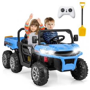 Caminhão Basculante Elétrico Infantil OLAKIDS Azul 24V 2 Lugares 4WD 6x6 Caçamba Elétrica Suspensão Controle Remoto 4x90W