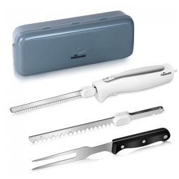 Conjunto de Facas Elétricas HousesAid com Duas Lâminas de Aço Inoxidável Serrilhadas, Garfo de Carne, Cabo Antiderrapante