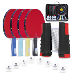 MOOTHLION Kit de Ping Pong com Mesa Portátil, 4 Raquetes, 8 Bolas e Estojo Compacto e Kit Acessórios, Preto
