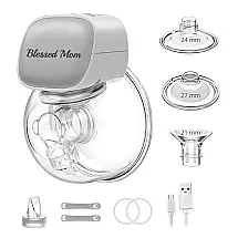 Bomba Tira Leite Única Elétrica Portátil e Recarregável com 2 Modos e 5 Níveis de Sucção, BLESSED MOM, Cinza