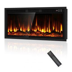 Lareira Elétrica de Embutir A45x182L cm com Controle Remoto e Digital, 110V 1500W, Eueiriup, Preta