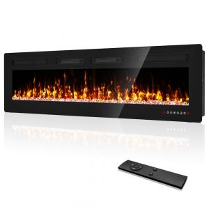 Lareira Elétrica de Embutir A45x182L cm com Controle Remoto e Digital, 110V 1500W, Eueiriup, Preta