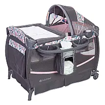 Berço Cercado Portátil com Berço Completo Móvel e Removível, Baby Trend Flora, Preto e Rosa