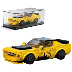 Kit de Construção Carro Challenger SRT Hellcat com 368 Peças e Vitrine de Acrílico para Crianças Acima de 8 Anos, Mold King, Amarelo