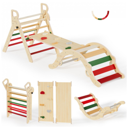 Conjunto BlueWood Pikler Triangle, Brinquedo de Escalada de Madeira para Crianças com 7 em 1, Design Exclusivo para um Inverno Aconchegante