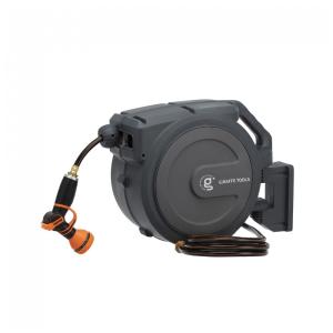 Mangueira de Jadim 23M com Enrolador Retrátil, Rebobinamento Lento, Trava e Bico Pulverizador de 9 Padrões, Giraffe Tools AW25, Cinza