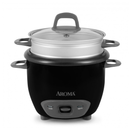 Panela de Arroz e Vaporizador Aroma Housewares 6 Xícaras (cozidas), Modelo ARC-743-1NGB, Preta, Prepara Arroz, Carne e Vegetais com Operação