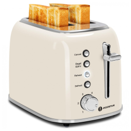 Torradeira Retrô 2 Fatias com 6 Níveis de Tostagem e Bandeja de Migalhas Removível, 800W 110V, Aigostar, Creme