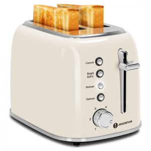 Torradeira Retrô 2 Fatias com 6 Níveis de Tostagem e Bandeja de Migalhas Removível, 800W 110V, Aigostar, Creme