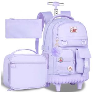 Mochila de rodinhas CCJPX 3 em 1 roxa para notebook, com lancheira e estojo