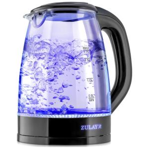 Chaleira Elétrica 1.7L, Aço Inoxidável, 1500W, 110v, ZULAY KITCHEN Electric Glass Kettle, Preto