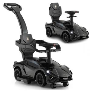 Carrinho de Passeio Infantil 3 em 1 com Alça, Música, USB, Farol e Compartimento Sob o Assento para Crianças de 1 a 5 Anos, INFANS, Preto