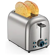 Torradeira Elétrica de 2 Fatias com 7 Níveis de Tostagem e Função Bagel, 850W, 110v, TOGNUTEL, Prateado