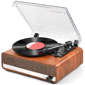 Toca-Discos de Vinil com Alto-Falantes Aprimorados e Bluetooth 5.3, Design Vintage de Madeira Marrom,Udreamer,