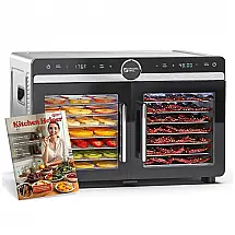 Desidratador de Alimentos Magic Mill MFD-8080 Duas Zonas Aço Inoxidável 16 Bandejas Controle Independente Temperatura 1200W 120V