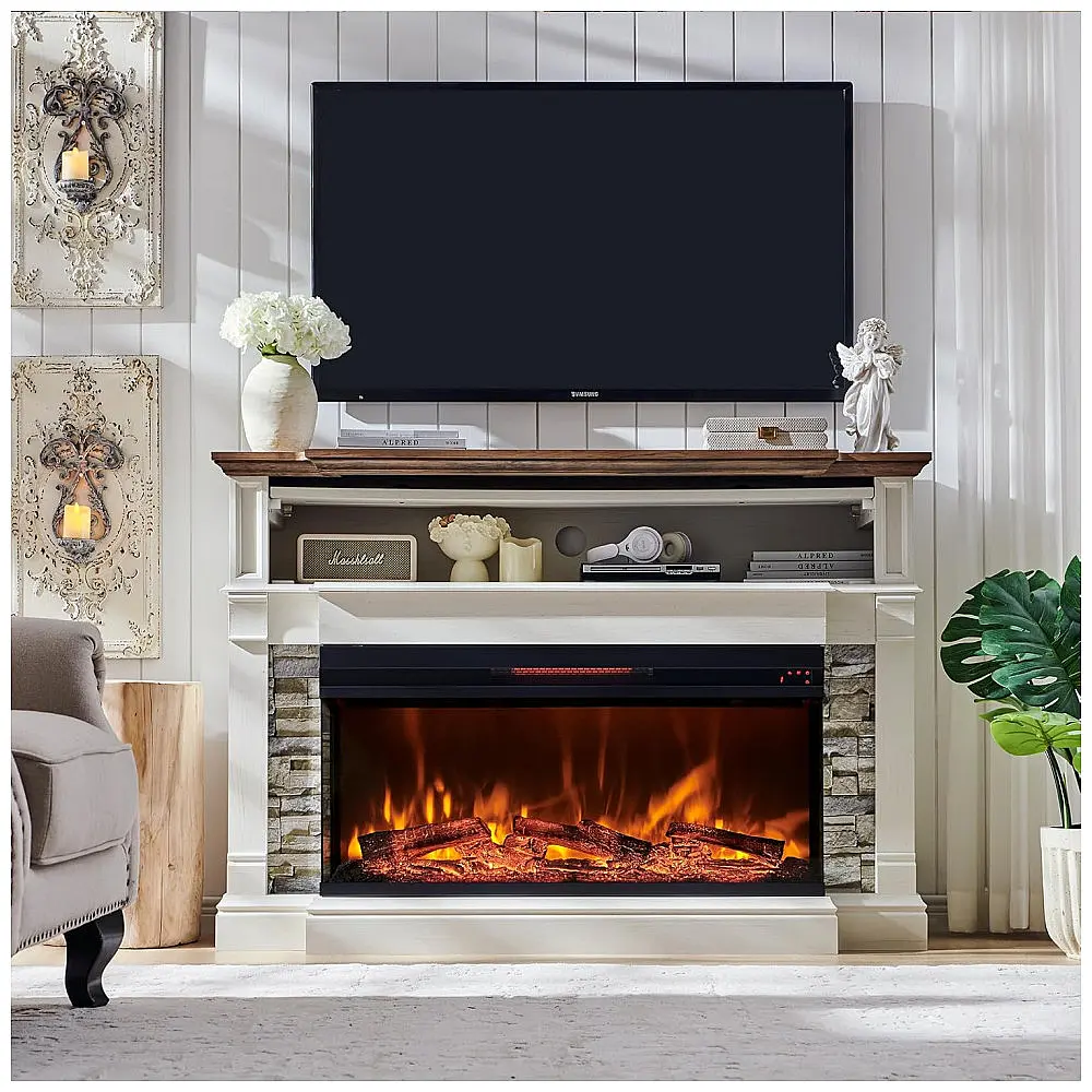 Lareira Elétrica OKD 132x91cm 1500W Chamas 3D Rack TV Móvel Rústico 110V — foto 2