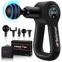 Massageador Pistola Elétrico Profissional Sem Fio 5 Acessórios e 6 Velocidades, BELOMAN, Preto