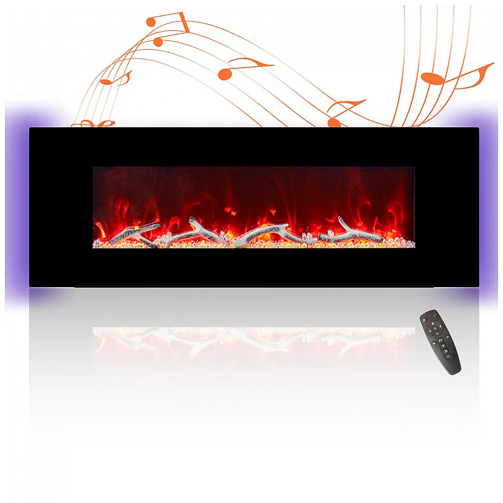 Lareira Elétrica de Embutir Ultrafina A45x127L cm com Controle Remoto, Temporizador 8H, Baixo Ruído e Alto-Falantes via Bluetooth