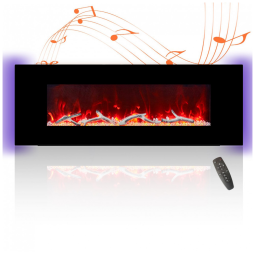 Lareira Elétrica de Embutir Ultrafina A45x127L cm com Controle Remoto, Temporizador 8H, Baixo Ruído e Alto-Falantes via Bluetooth